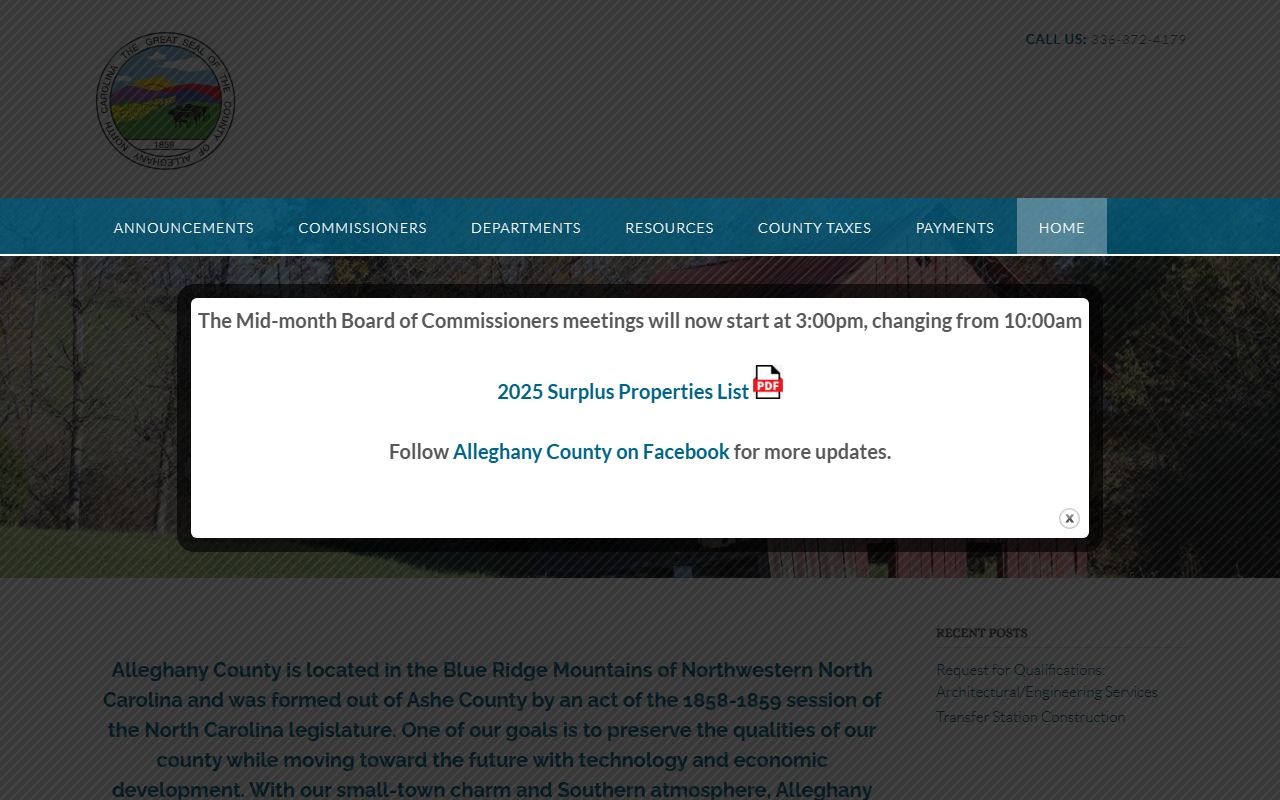 Alleghany County government website for property tax records