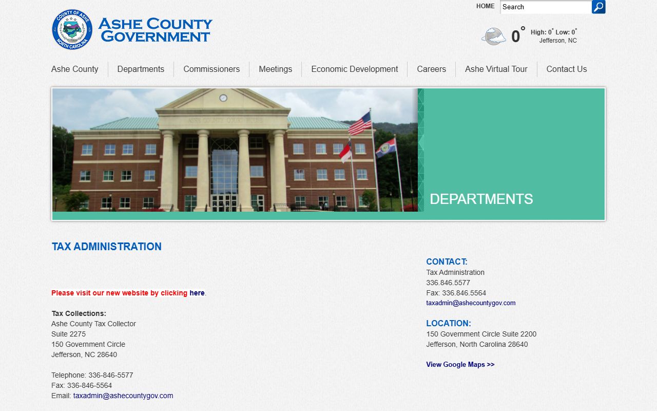 Ashe County Tax Administration website for property tax records