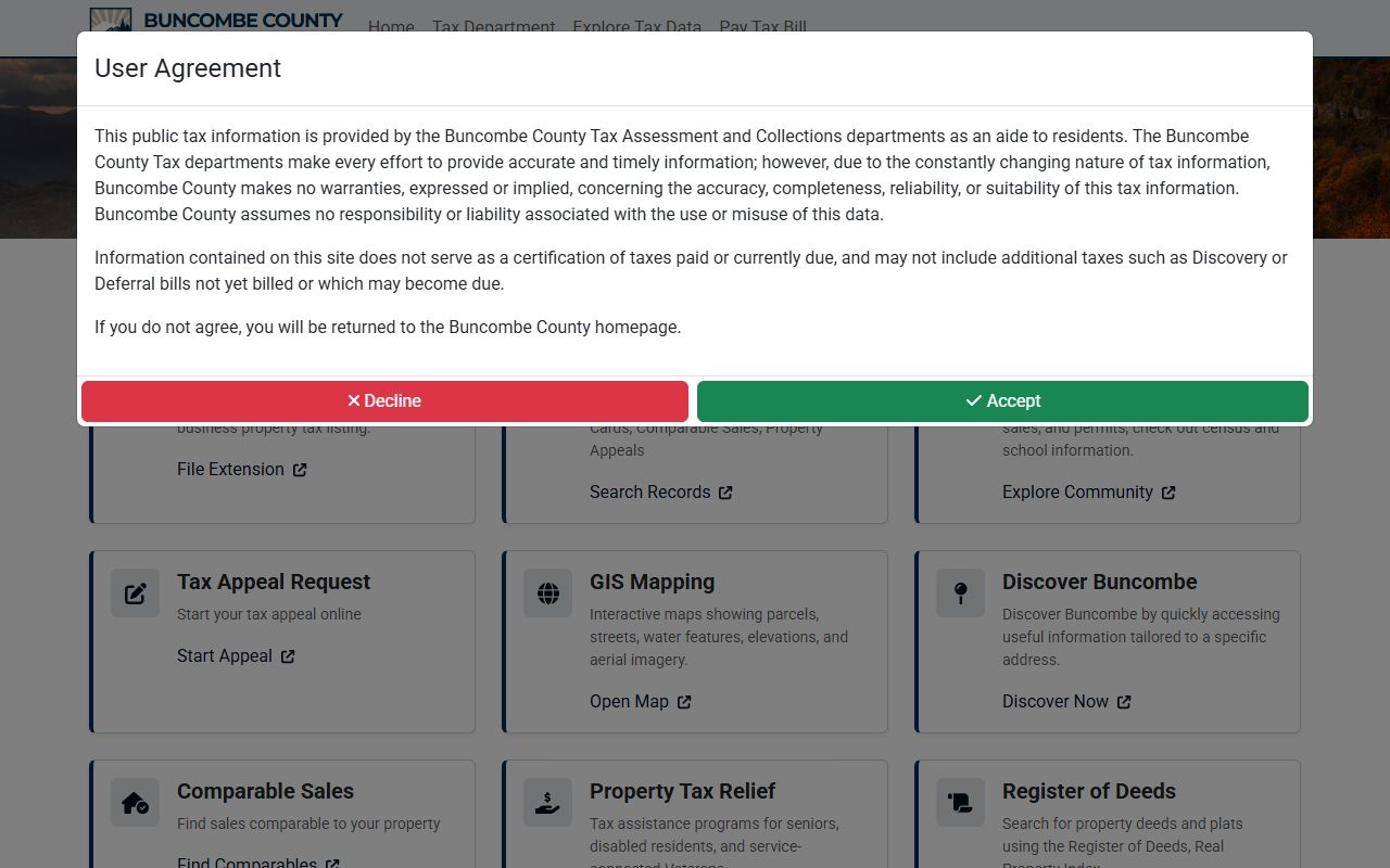 Buncombe County tax department property tax records