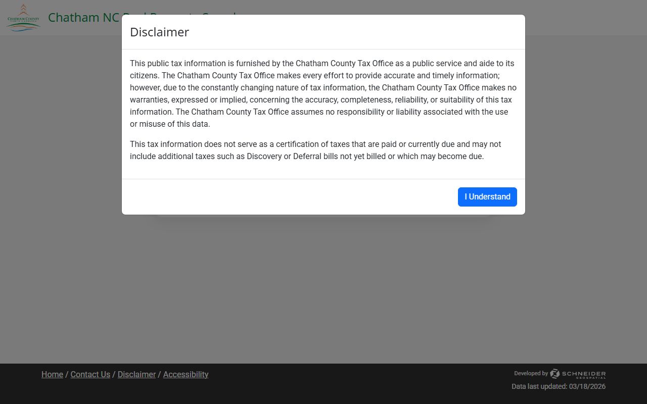 Chatham County property search system for property tax records
