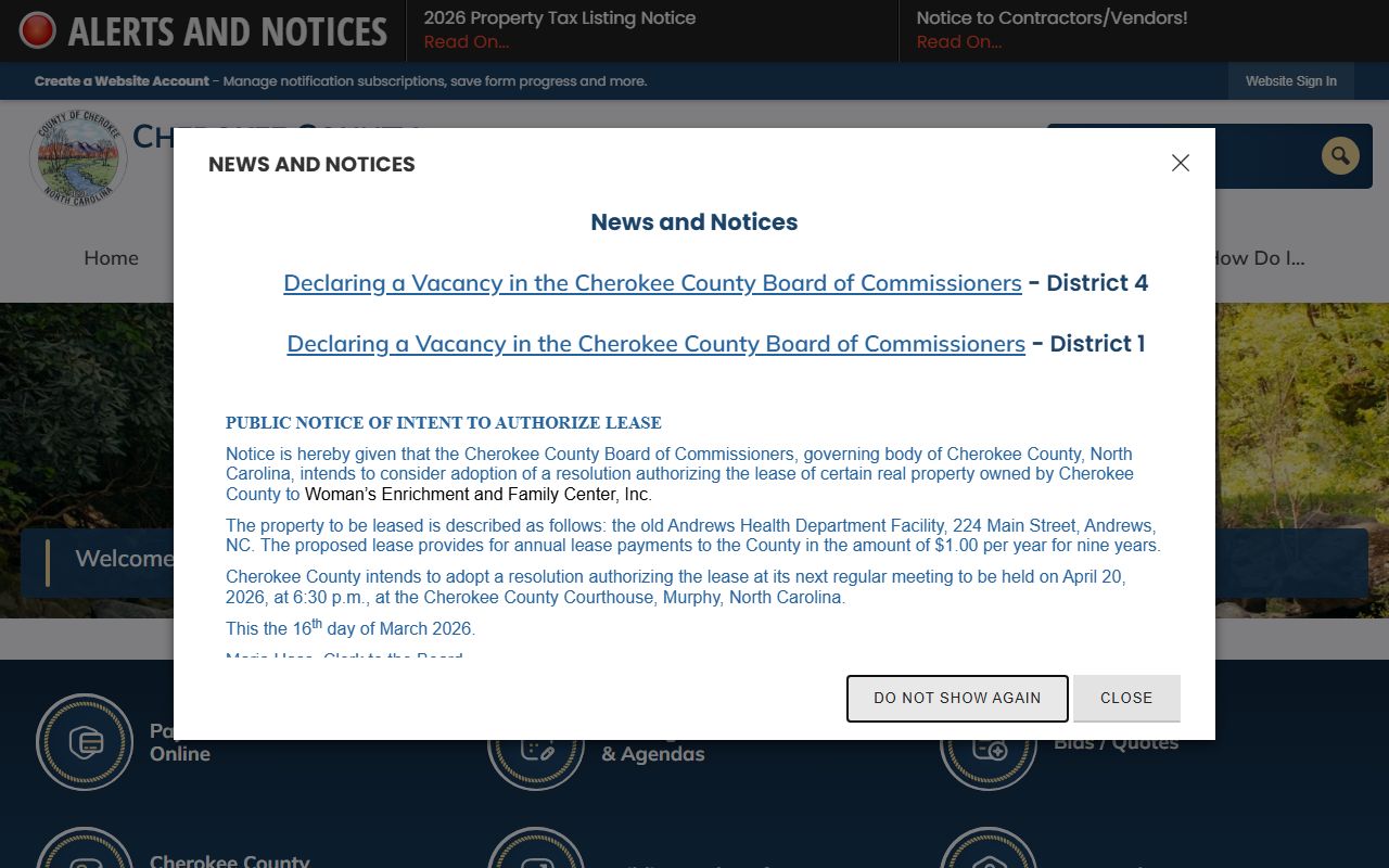 Cherokee County Government website for property tax records