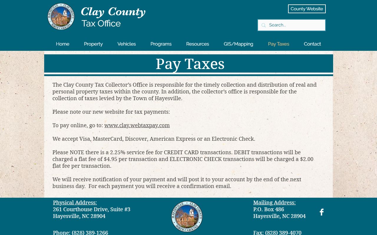 Clay County online tax payment page for property tax records
