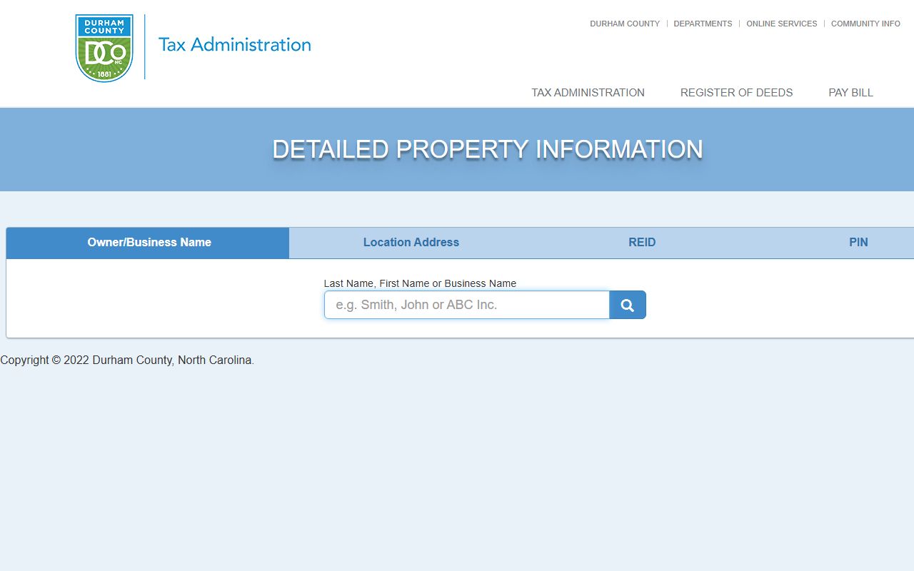 Durham County online property search for tax records