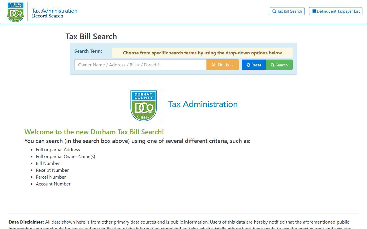 Durham County online tax payment portal