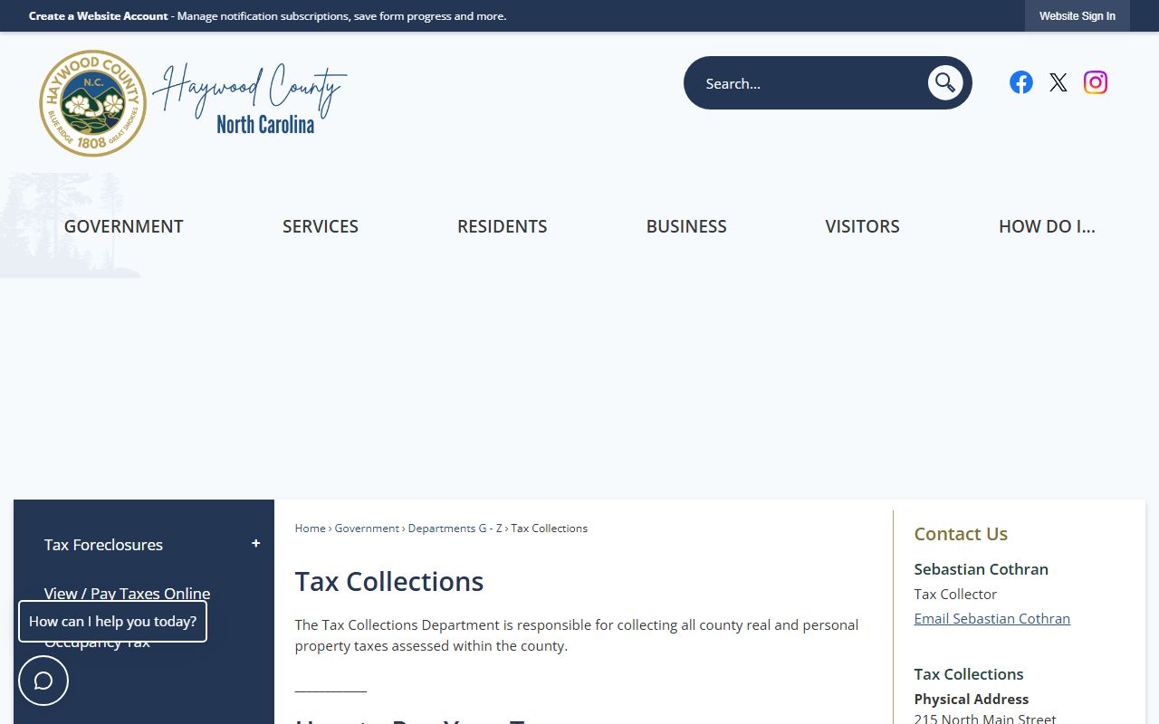 Haywood County Tax Collections website for property tax records