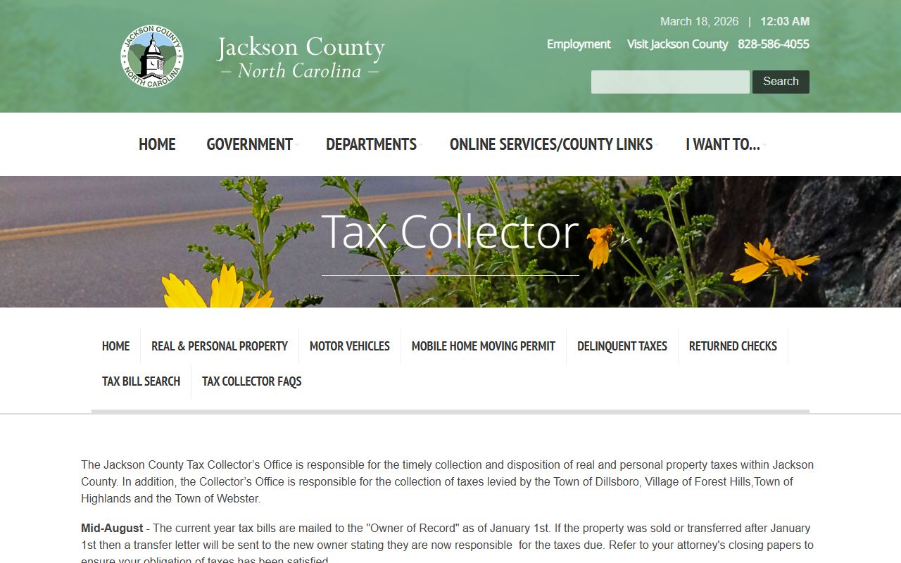 Jackson County Tax Collector website for property tax records