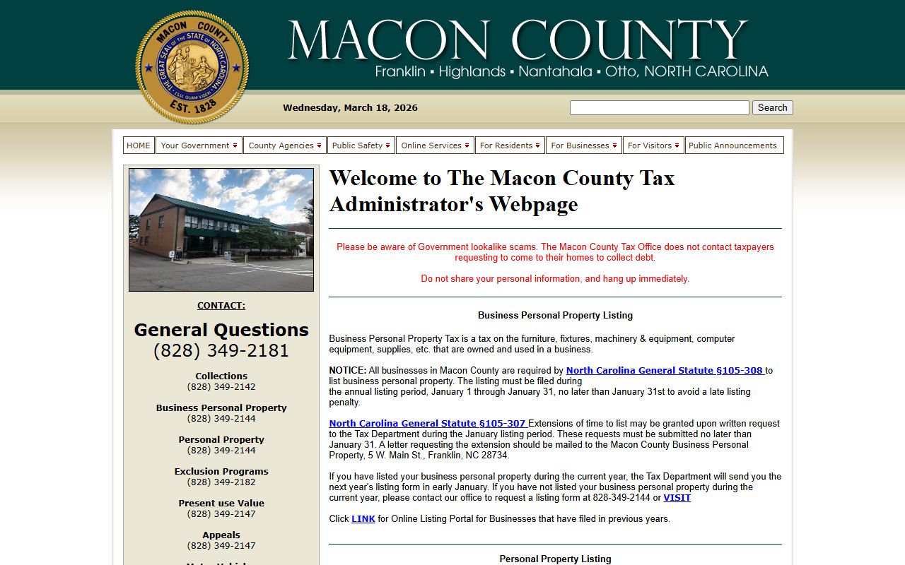 Macon County Tax Department website for property tax records
