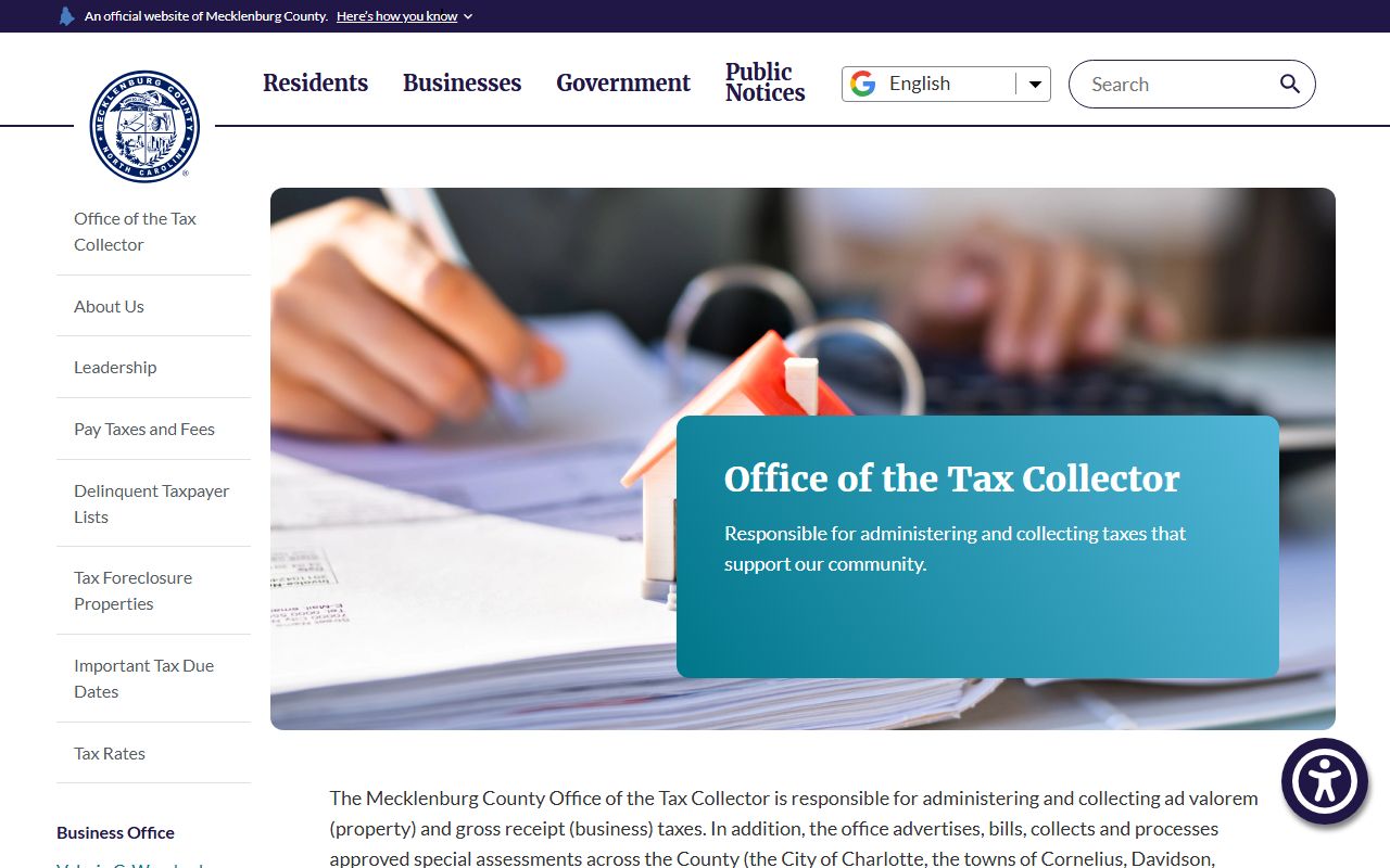 Mecklenburg County tax collector office serving Charlotte property tax records