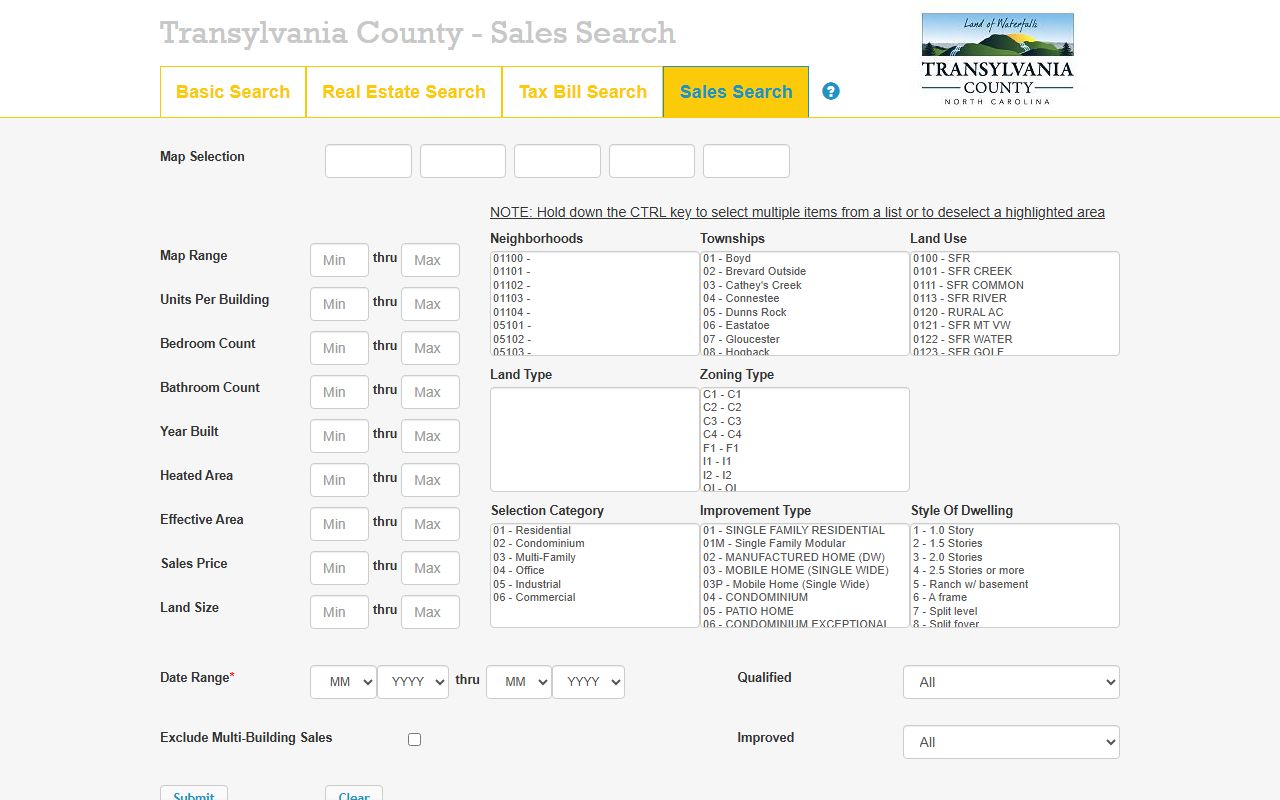 Transylvania County sales search for property tax records