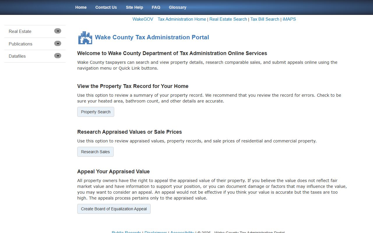 Wake County Tax Portal for property tax record search