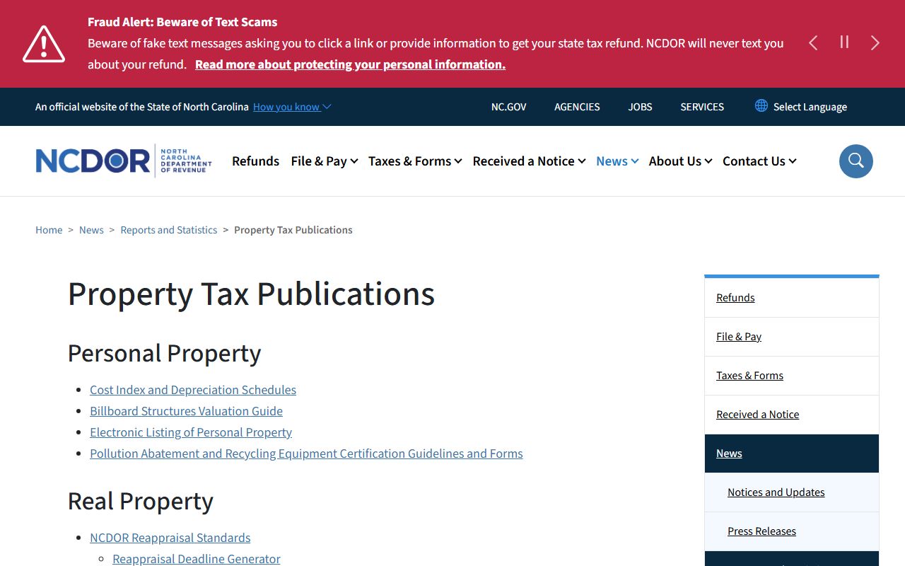 North Carolina property tax records publications from NCDOR